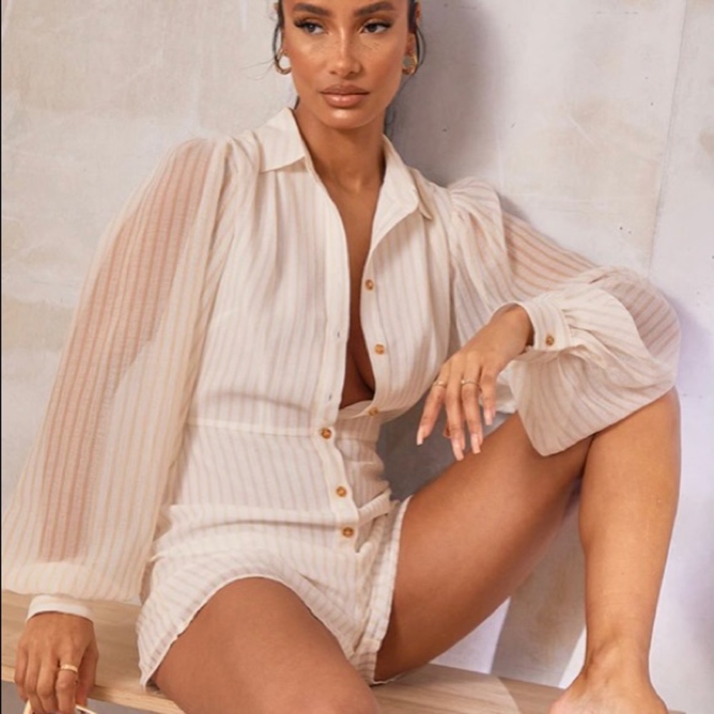 PrettyLittleThing Cream Button Front Romper